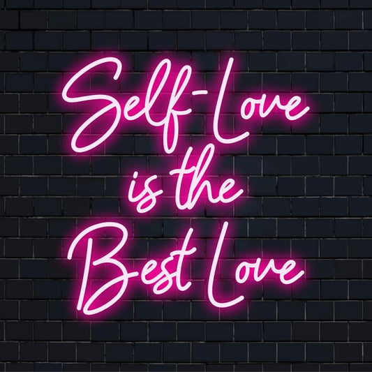 Mukautettu LED-neonkyltti, joka näyttää Self-Love Is The Best Love tyylikkäällä käsikirjoituksella, sopii täydellisesti mihin tahansa henkilökohtaiseen tilaan.