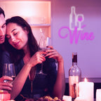Wine – Viinipullo ja lasi, punaviiniaihe – LED-neonvalomainos (5 V USB)