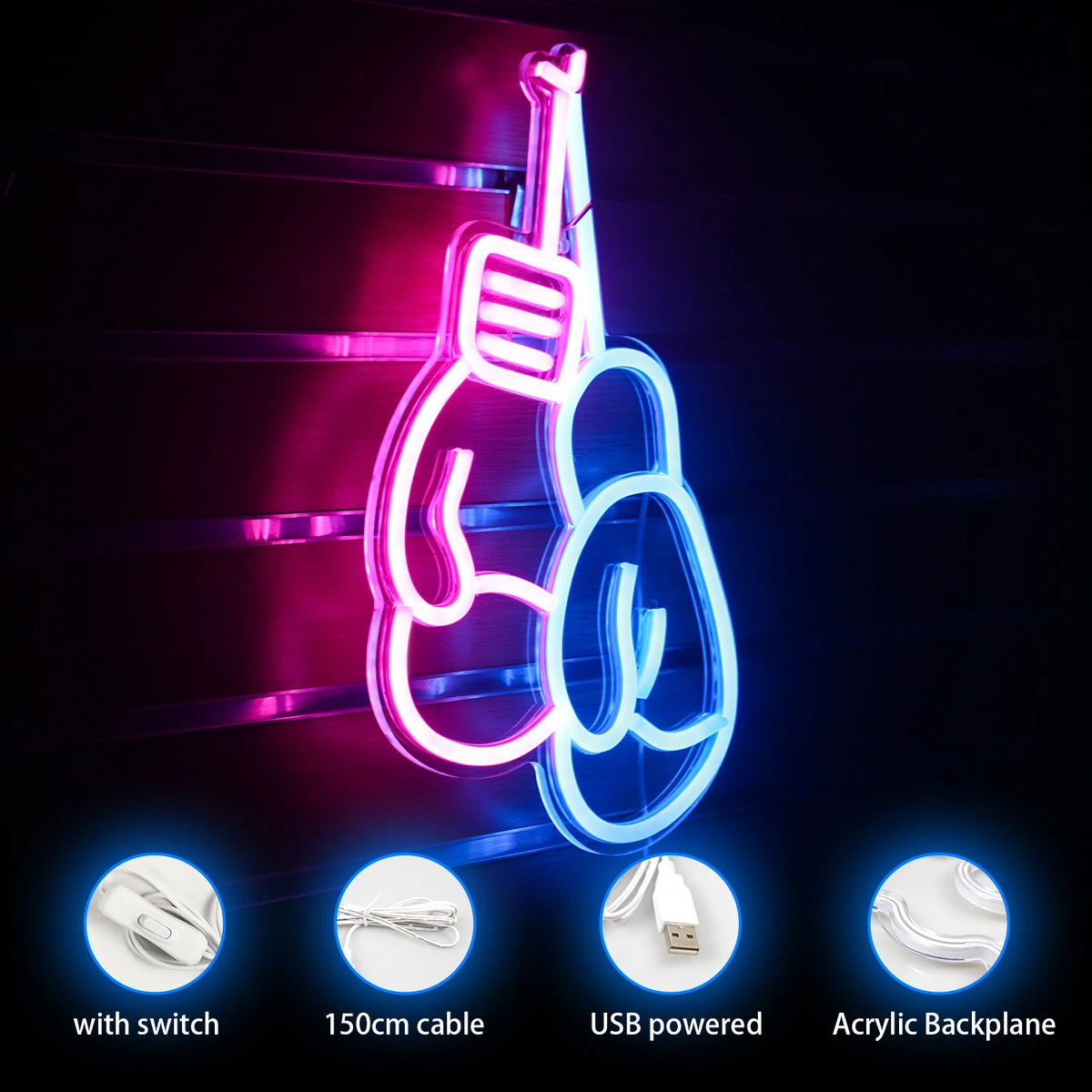 Nyrkkeilyhanskat – LED-neonkyltti (5 V USB)