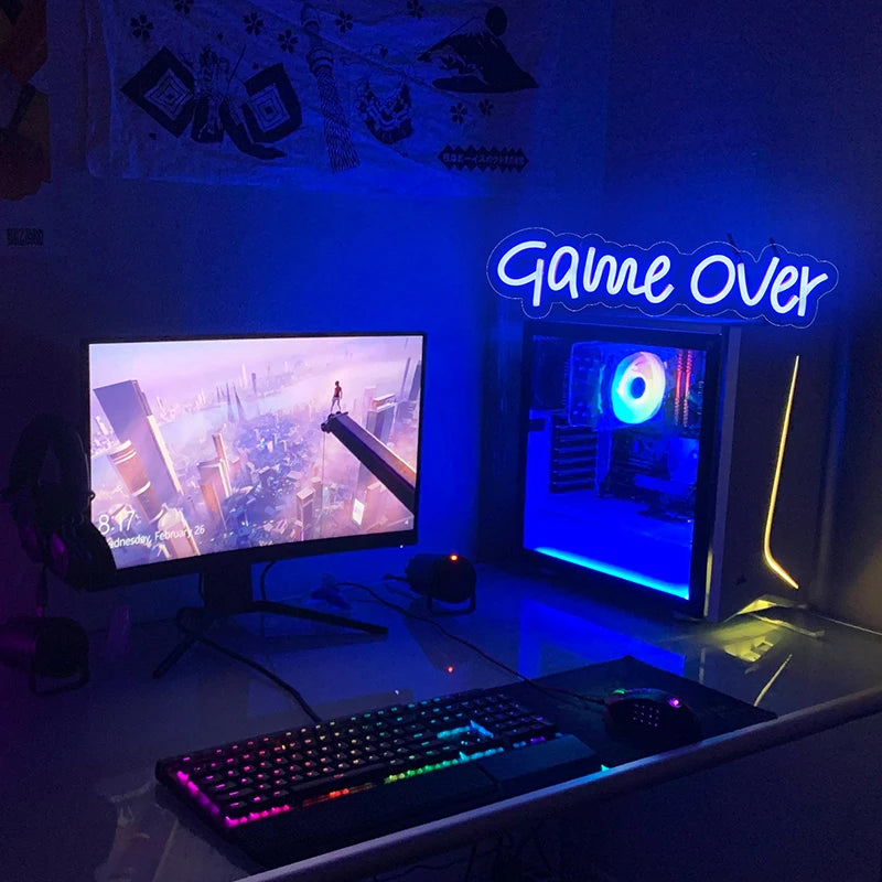 Game Over 5V Mini USB LED Neon Sign - Budget Friendly