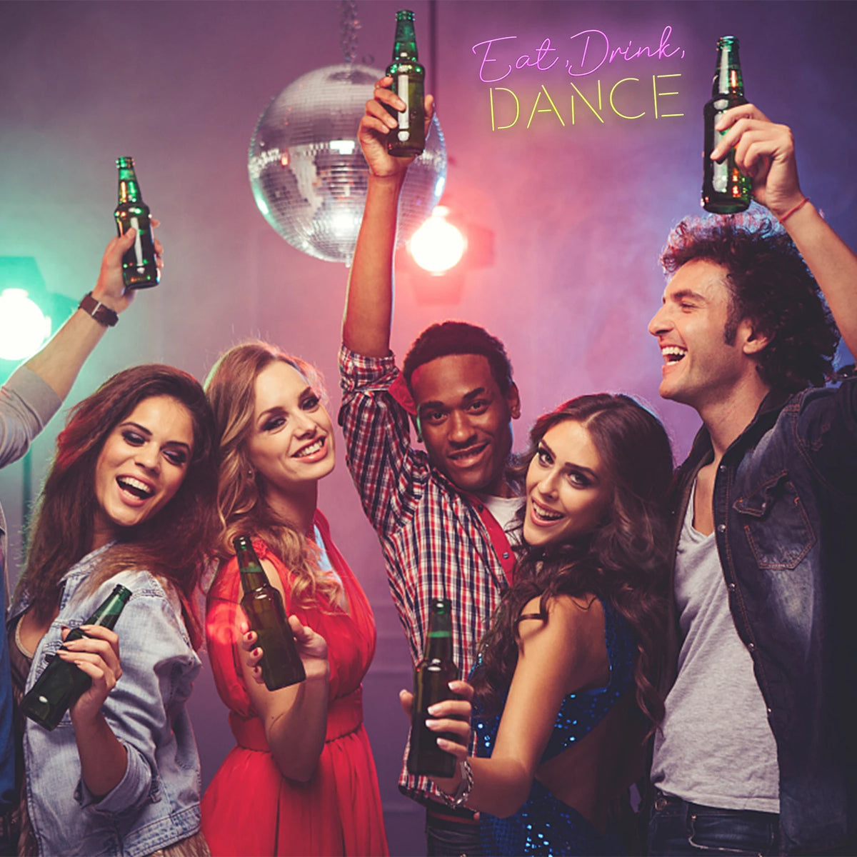 Eat, Drink, DANCE – LED-neonvalomainos (5 V USB)