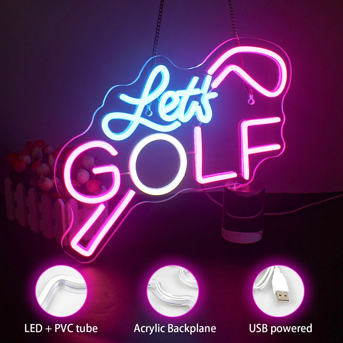Let's GOLF – Golfmaila – LED-neonkyltti (5 V USB)