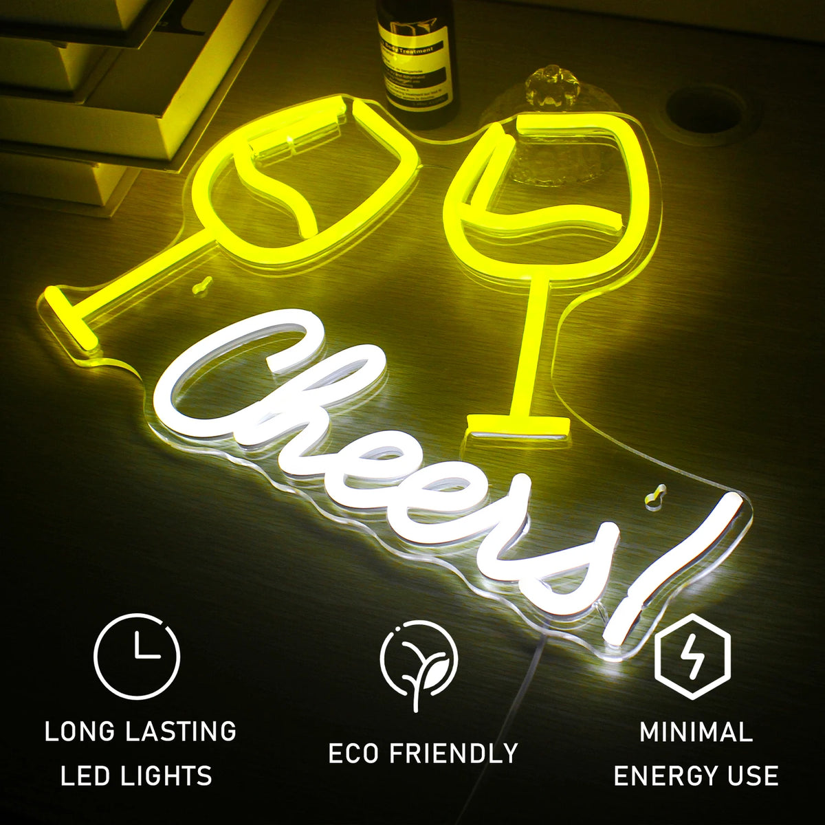 Cheers! – Kippistävät viinilasit – valokyltti (5 V USB)