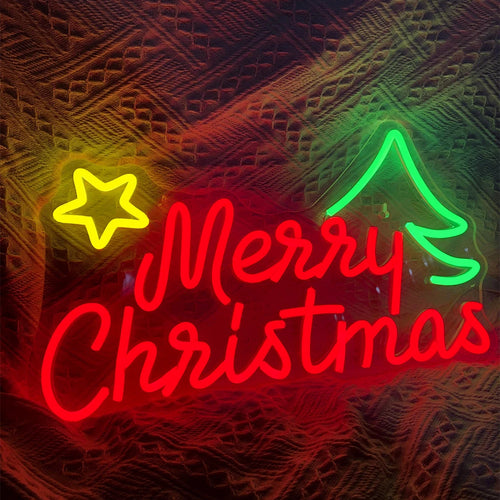 Kuvassa on eloisa "Merry Christmas" LED-valokuva.