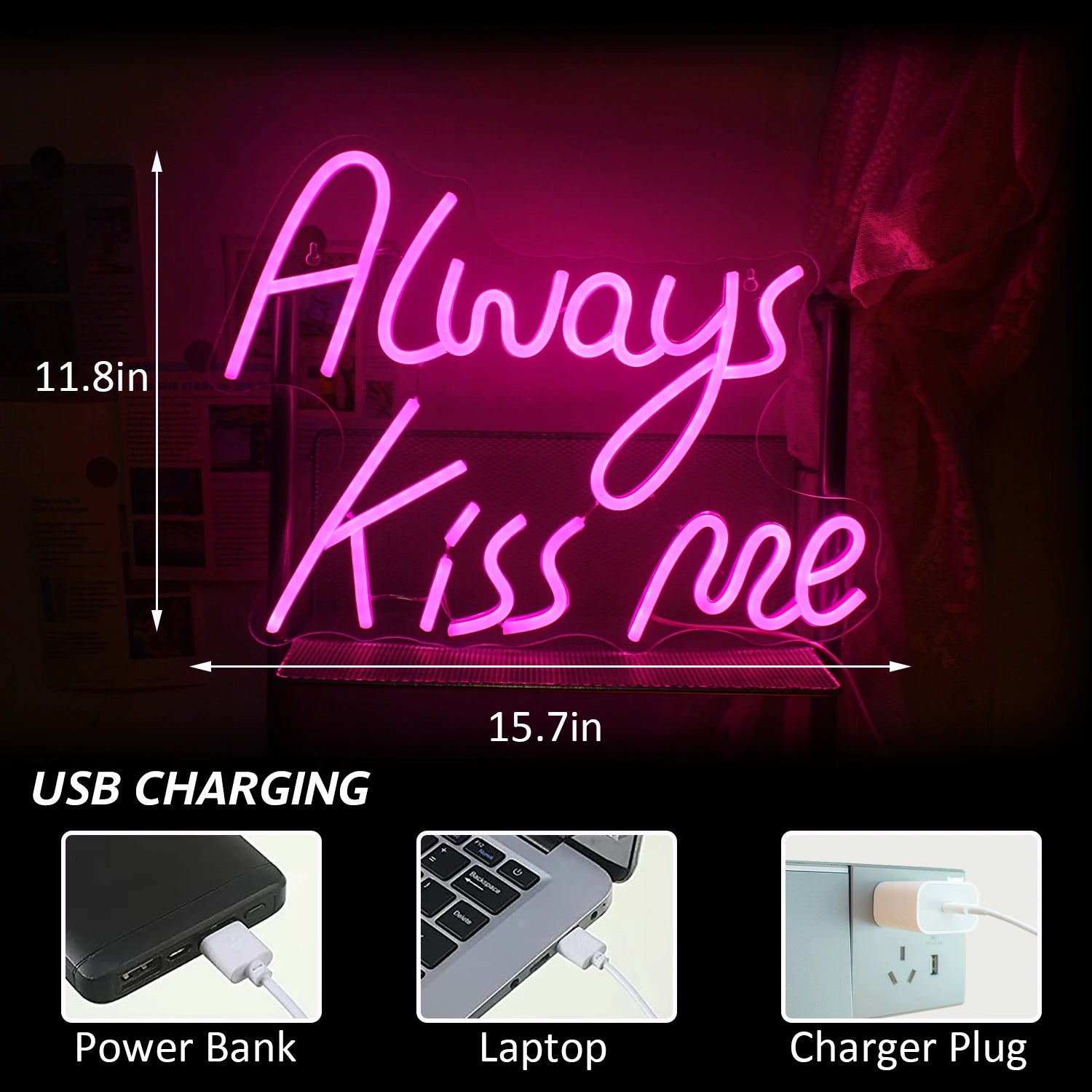 Aina Suutele Minua Pinkki 5V USB LED Valokyltti - Budjettiystävällinen