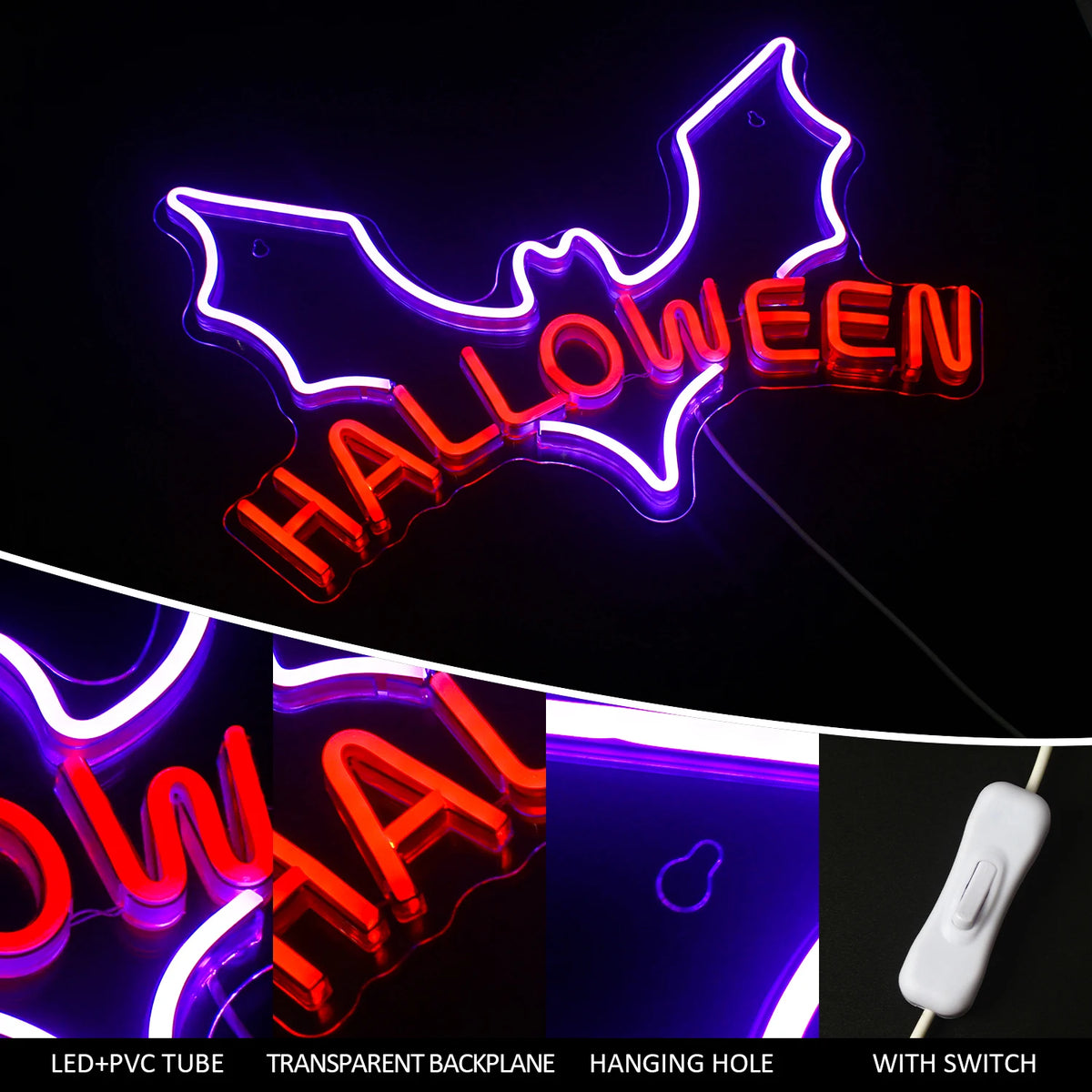 Halloween – Lepakko – LED-neonkyltti (5 V USB)