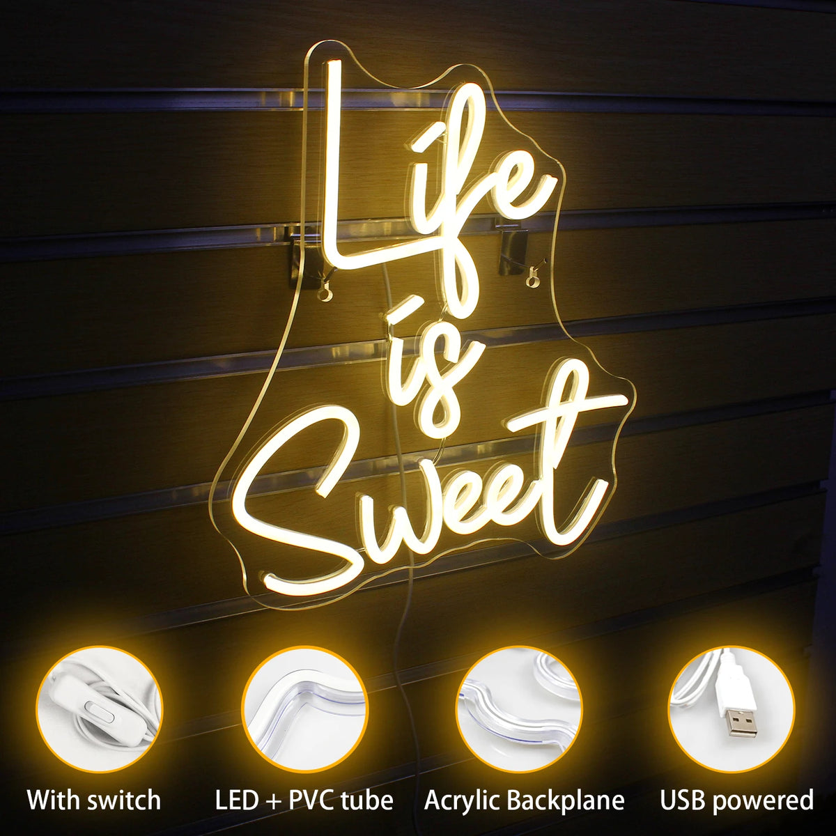 Life is Sweet – LED-neonvalomainos (5 V USB)