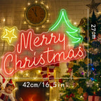 Merry Christmas – Tähti ja joulukuusi – LED-neonkyltti (5 V USB)