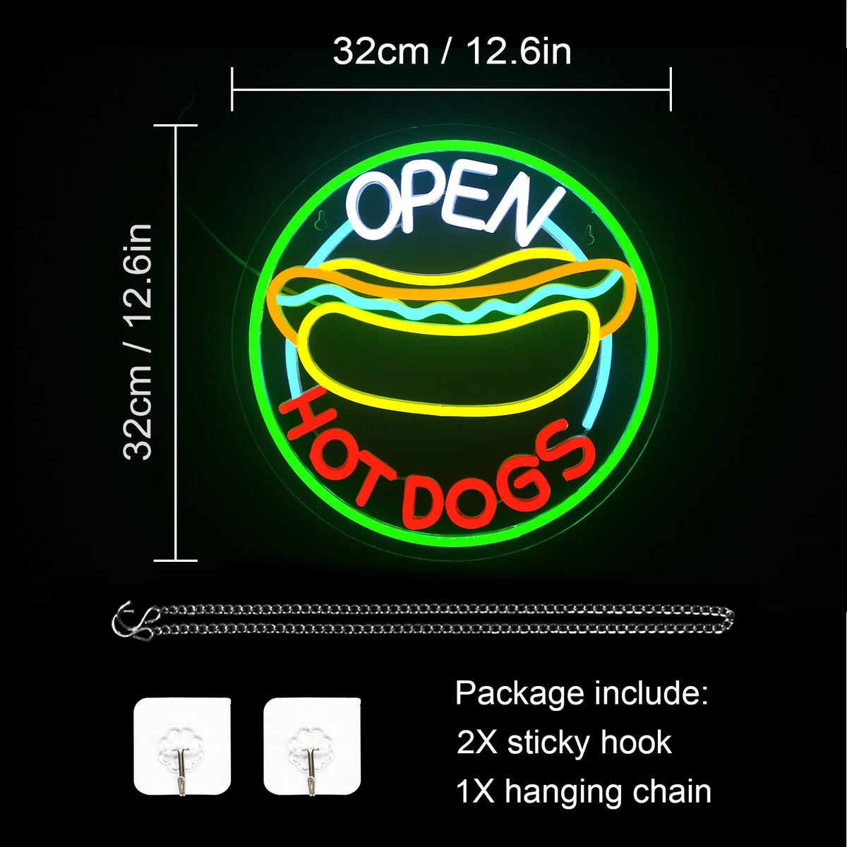 OPEN HOT DOGS – Hot dog – LED-neonvalomainos (5 V USB)