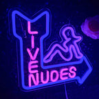 LIVE NUDES – Makaavan naisen siluetti ja nuoli – LED-neonkyltti (5 V USB)