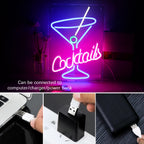 Cocktails – Martini-lasi – LED-neonvalomainos (5 V USB)