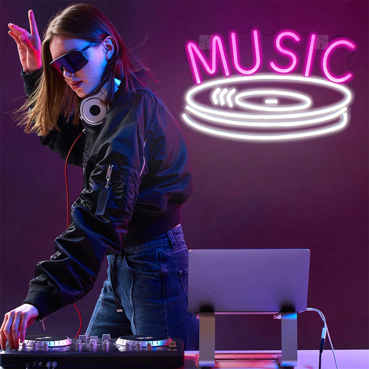 MUSIC – Vinylskiva – LED-neonskylt (5 V USB)