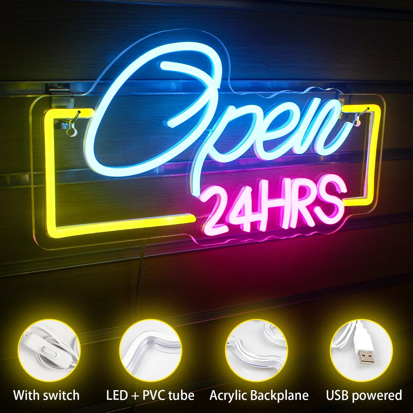 24HRS Open 5V Mini USB LED Neon Sign - Budget Friendly