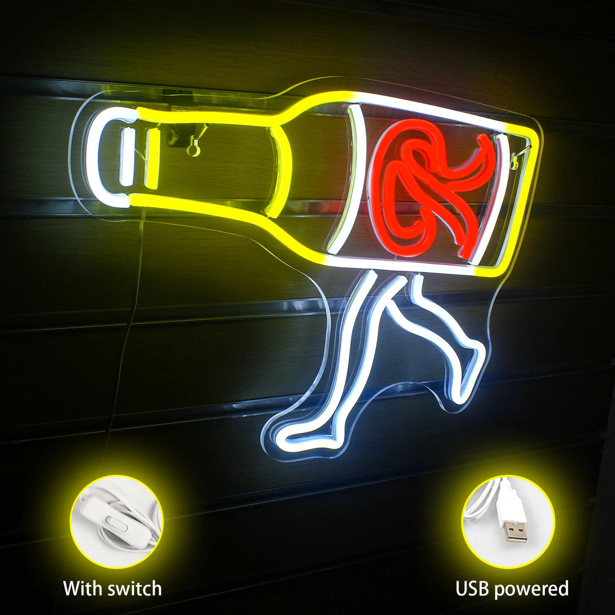 Kävelevä olutpullo – valokyltti (5 V USB)