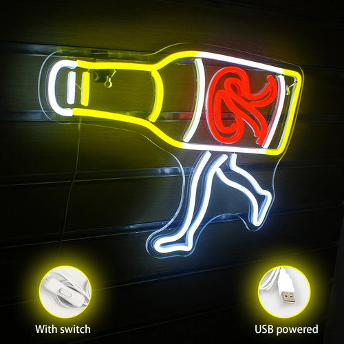 Kävelevä olutpullo – valokyltti (5 V USB)