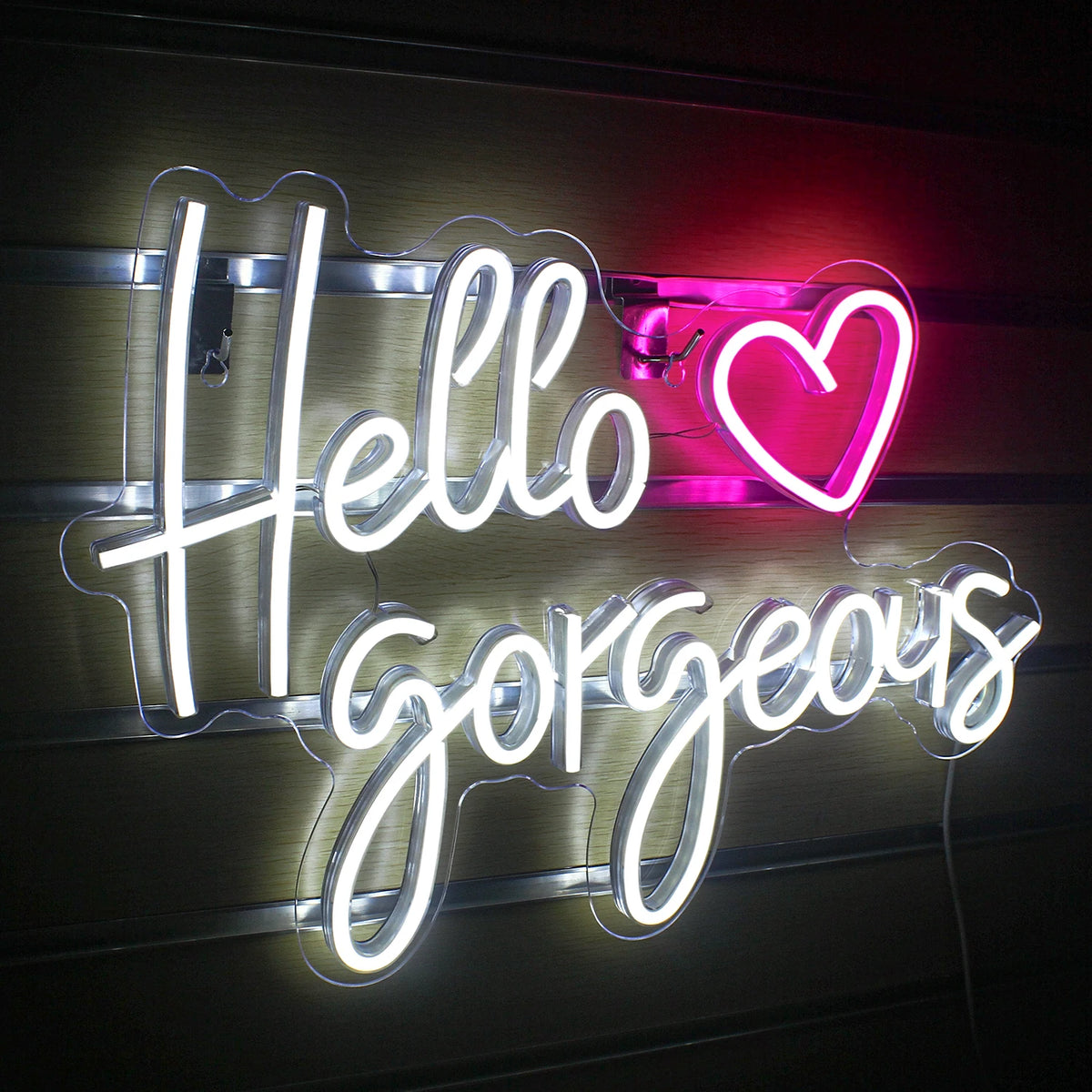 Hello Gorgeous – Sydän – LED-neonvalomainos (5 V USB)