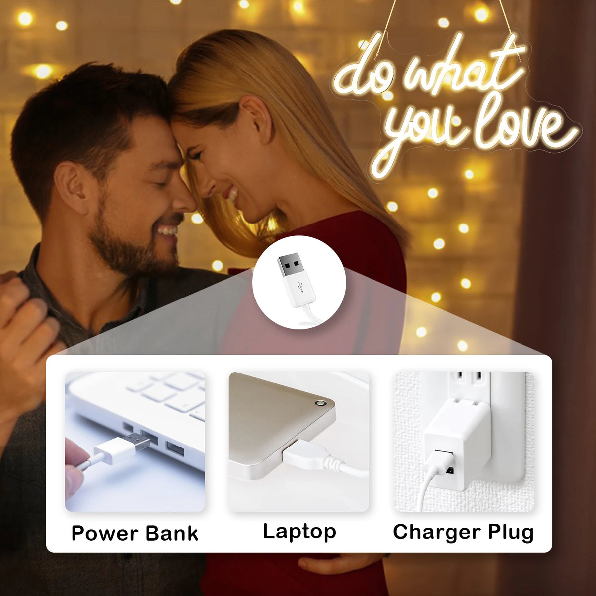 Do What You Love – Sydän – LED-neonkyltti (5 V USB)