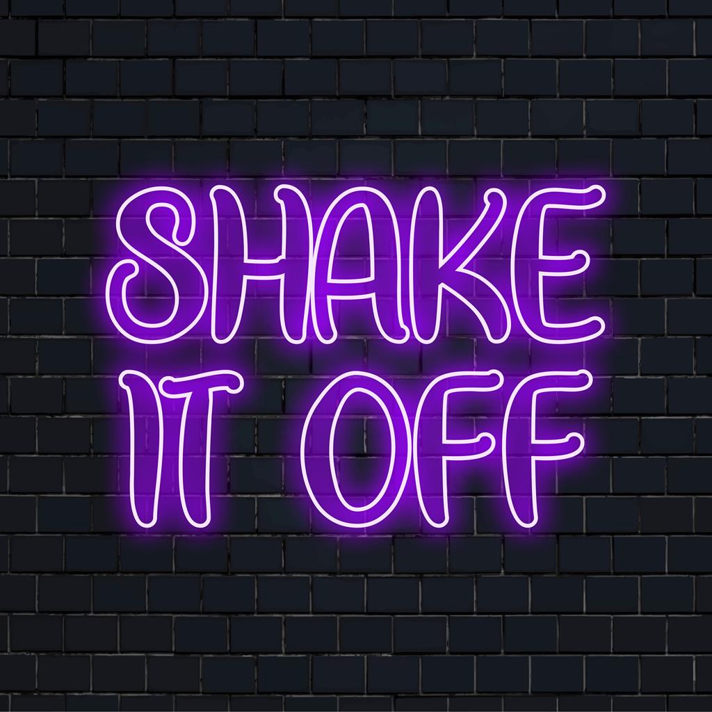 Mittatilaustyönä valmistettu Shake It Of LED-neonkyltti, jossa yhdistyvät ainutlaatuiset design-elementit ja eloisa neonvalotaide trendikkääksi sisustukseksi.
