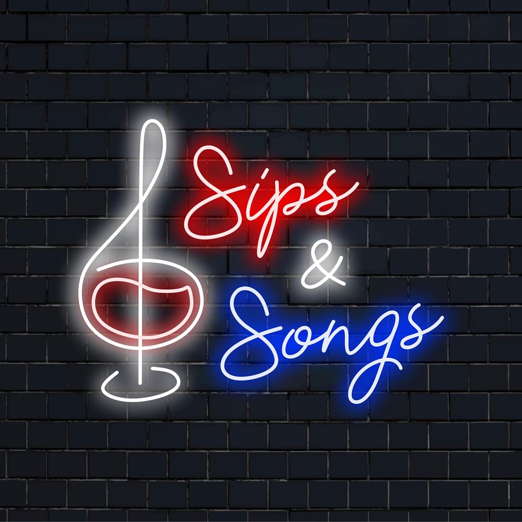 Sips and Songs räätälöity LED-neonkyltti, täydellinen neonvalosisustus, joka luo elävän ja eloisan tunnelman mihin tahansa tilaan.