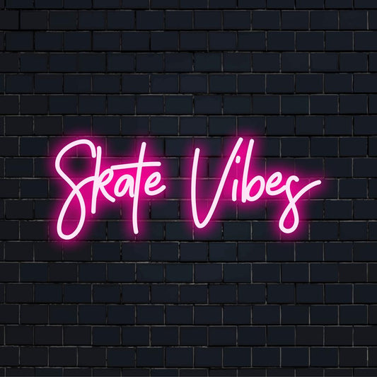 Colorful Skate Vibes LED neon sign in modern script. Ideal for energizing wall decor and bringing character to any space.