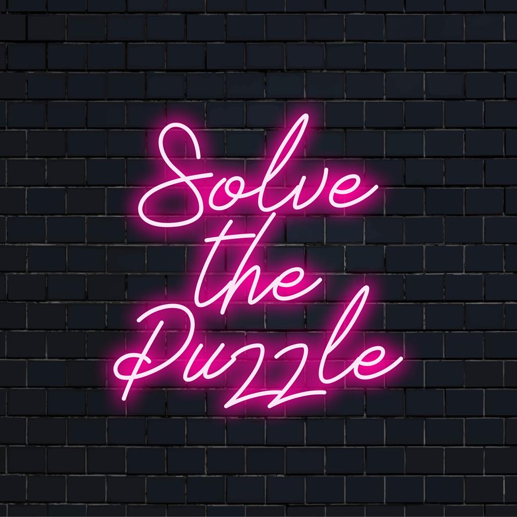 Custom-made LED neon sign with Solve The Puzzle text in vibrant colors, perfect for unique neon wall art and decor.