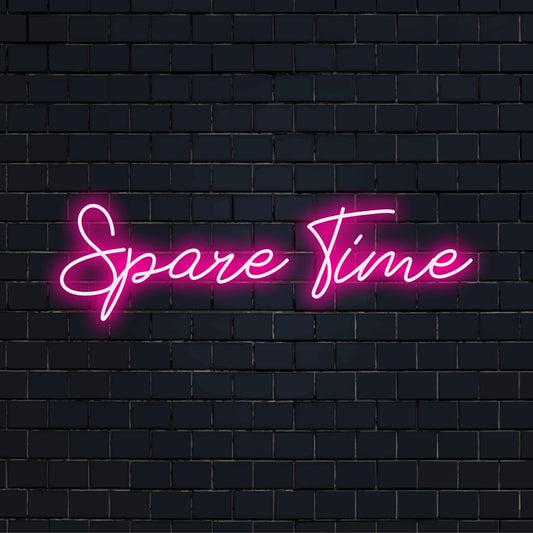 Custom LED neon sign spelling out 'Spare Time' in vibrant, visually striking neon light decor for personalized space enhancement.