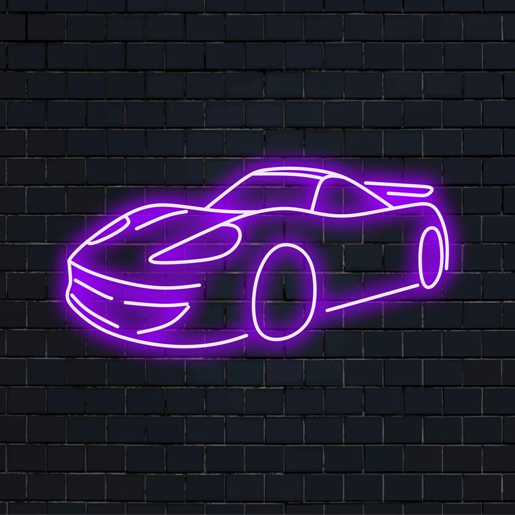 Sport Car 3 LED -valokyltti, jossa on tyylikäs auton muoto; täydellinen neonseinätaide autojen harrastajille.