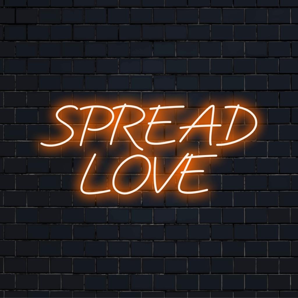 Anpassad personlig LED-neonskylt som visar Sprid Love som lyser varmt, perfekt för neonljusinredning och atmosfär.