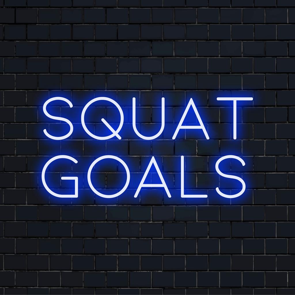 Mukautettu LED-valokyltti, jossa lukee Squat Goals kirkkaalla valolla, täydellinen kuntosalin sisustukseen tai motivoivaan seinätaideeseen.