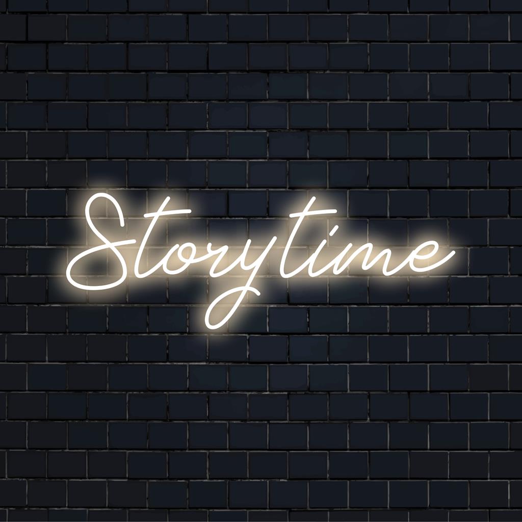 Elävä mukautettu LED-valokyltti nimeltä Story Time, täydellinen lisäämään yksilöllistä hehkua mihin tahansa tilaan.