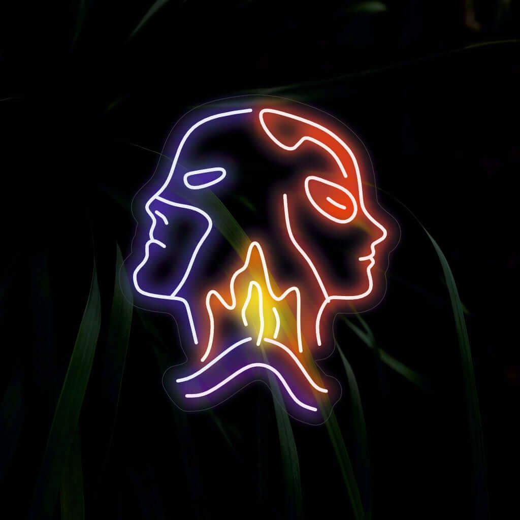 "Superhero Couple Neon Sign" kuvaa voimaa ja yhtenäisyyttä dynaamisella muotoilullaan ja luo elävän hehkun, joka lisää tilaan seikkailunhaluista tunnelmaa.