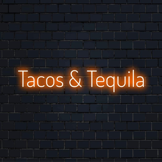 Räätälöity LED-neonkyltti Tacos And Tequilasta, eloisa ilmaisukappale hauskanpitoa rakastaville ruuan ja juoman ystäville.