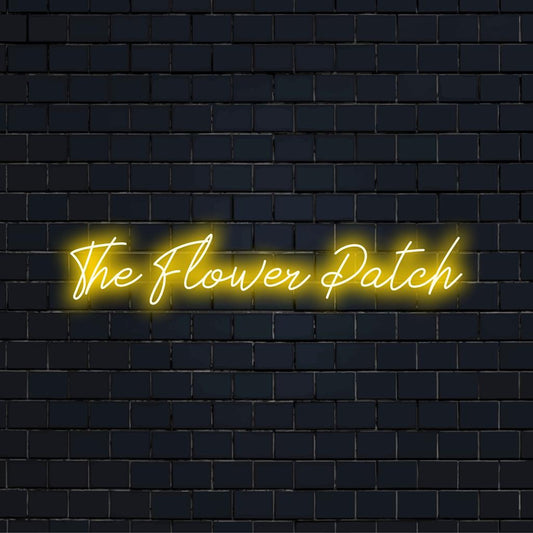 Custom LED neon sign named The Flower Patch; vibrant glow fits any space, showcasing your style in neon light decor.