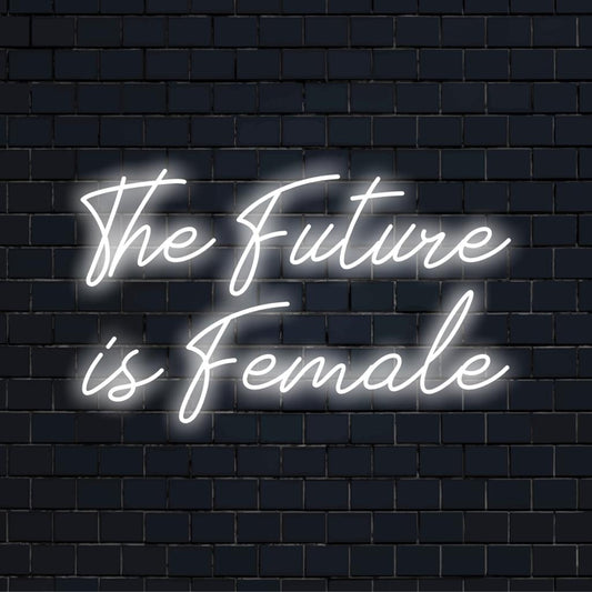 Käsintehty The Future Is Female LED-valokuva, joka edistää sukupuolten tasa-arvoa. Ihanteellinen neonseinätaide ja mukautettu neonvalosisustus.