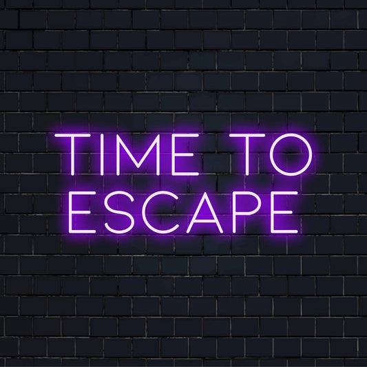 LED neon sign reading Time To Escape; versatile decor featuring vibrant lighting for any setting.