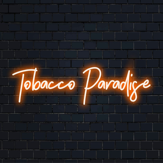 Vibrant LED neon sign illuminates 'Tobacco Paradise,' blending artistic elegance with modern custom neon light decor.