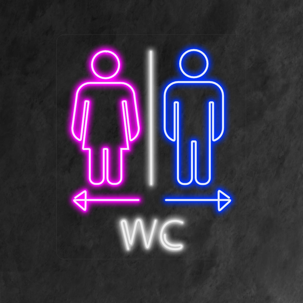 "Toilet Wc Restroom Men and Woman Neon Sign" features bright, universal symbols for easy restroom identification.