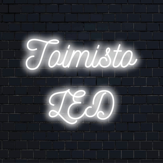 Personoitu LED-logokyltti tekstillä "Toimisto LED"