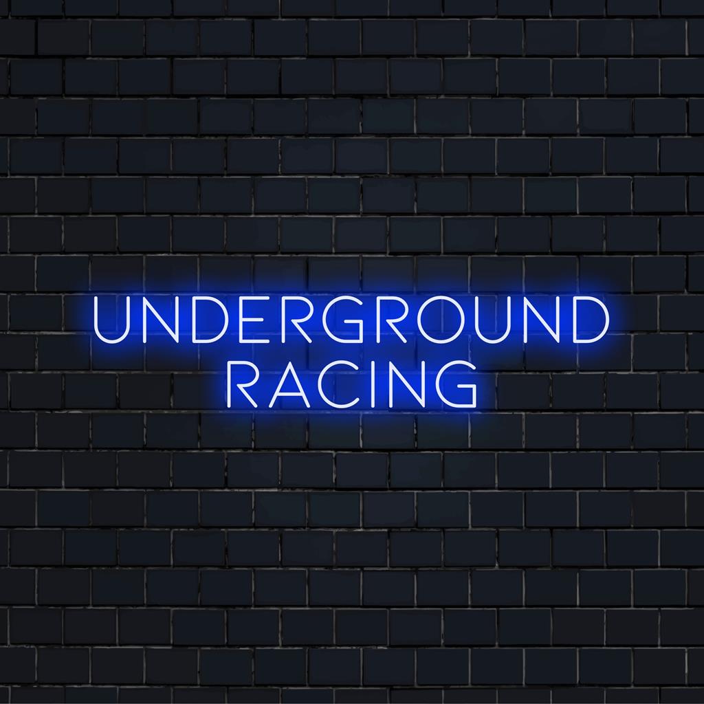 Custom-made LED neon sign reading Underground Racing, perfect for adding a vibrant racing theme to your space.