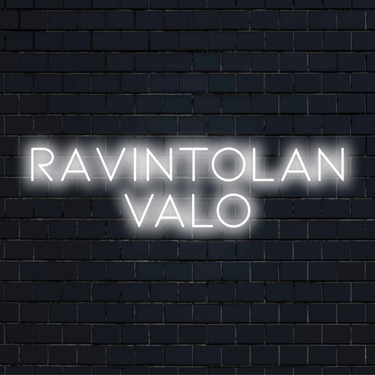 Personoitu LED-logokyltti tekstillä "Ravintolan valo"