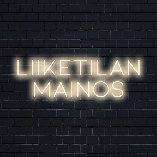 Personoitu LED-logokyltti tekstillä "Liiketilan mainos"