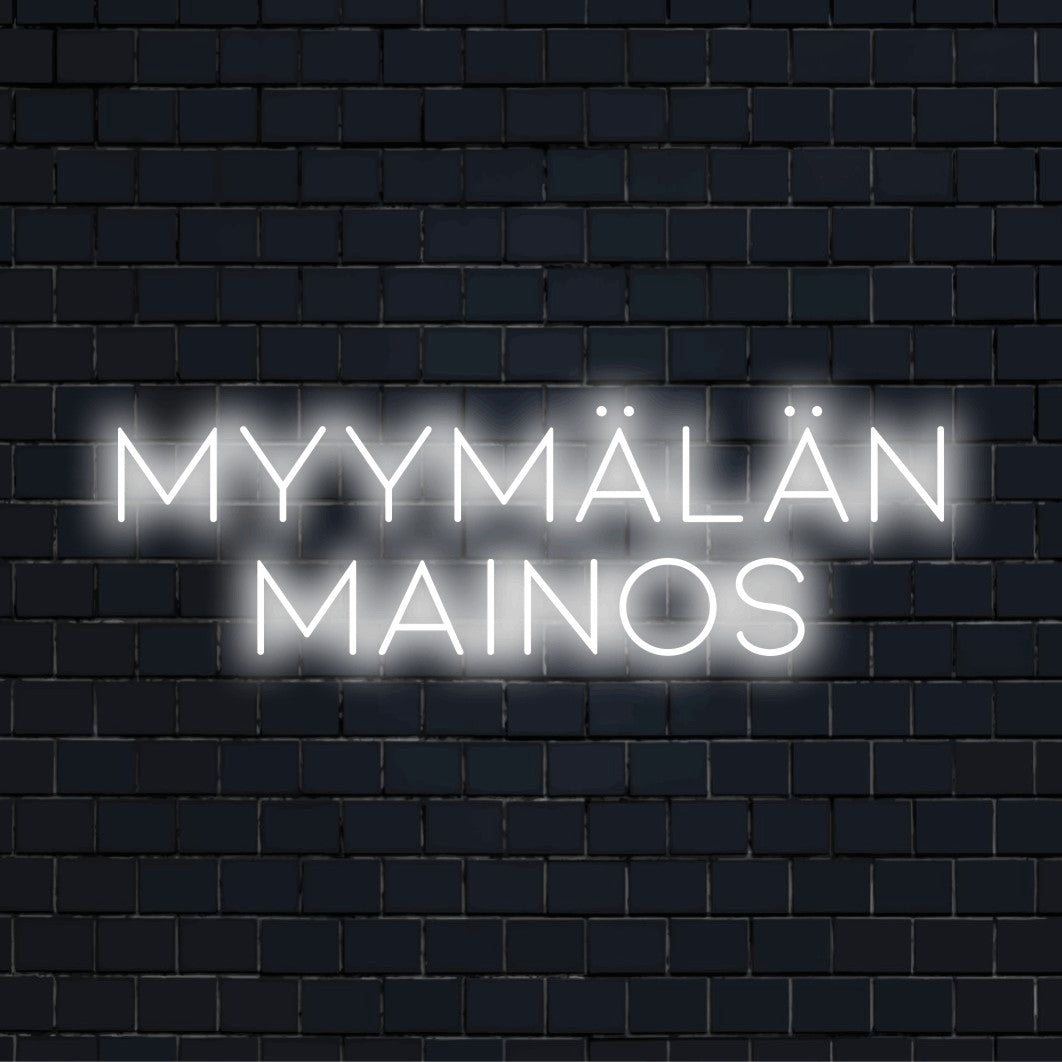 Personoitu LED-logokyltti tekstillä "Myymälän mainos"