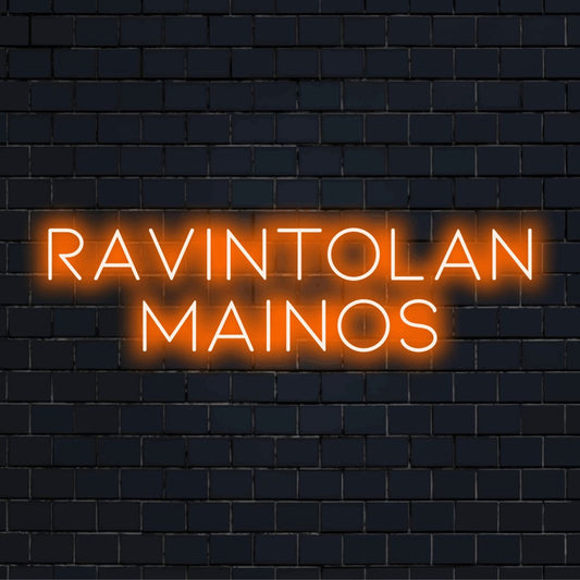 Personoitu LED-logokyltti tekstillä "Ravintolan mainos"