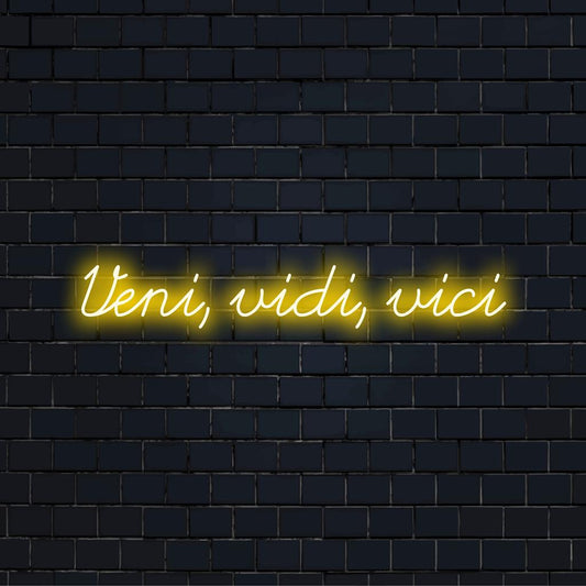 Mukautettu LED-valokyltti, jossa on Veni, Vidi, Vici, täydellinen lisäämään ainutlaatuista kosketusta mihin tahansa ympäristöön.