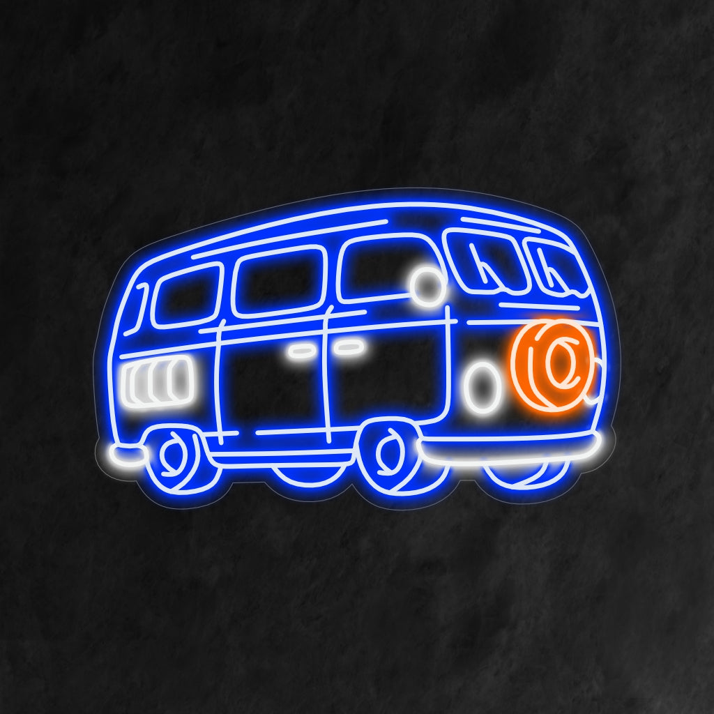 "Vintage Van Neon Sign" herättää retrotunnelmaa ja seikkailua klassisella siluetilla, jota valaisee lämmin ja nostalginen hehku.