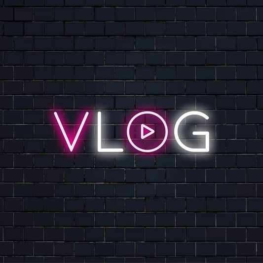 Custom made vibrant LED neon sign for vlog enthusiasts, perfect for stylish content creation backgrounds and decor.