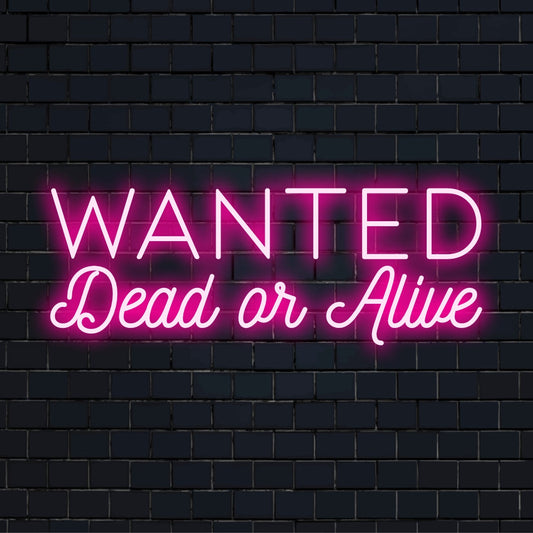 LED-neonkyltti, jossa näkyy Wanted Dead or Alive. Se on täydellinen lisäämään vintagea viehätysvoimaa mihin tahansa tilaan rohkealla ilmeellä.
