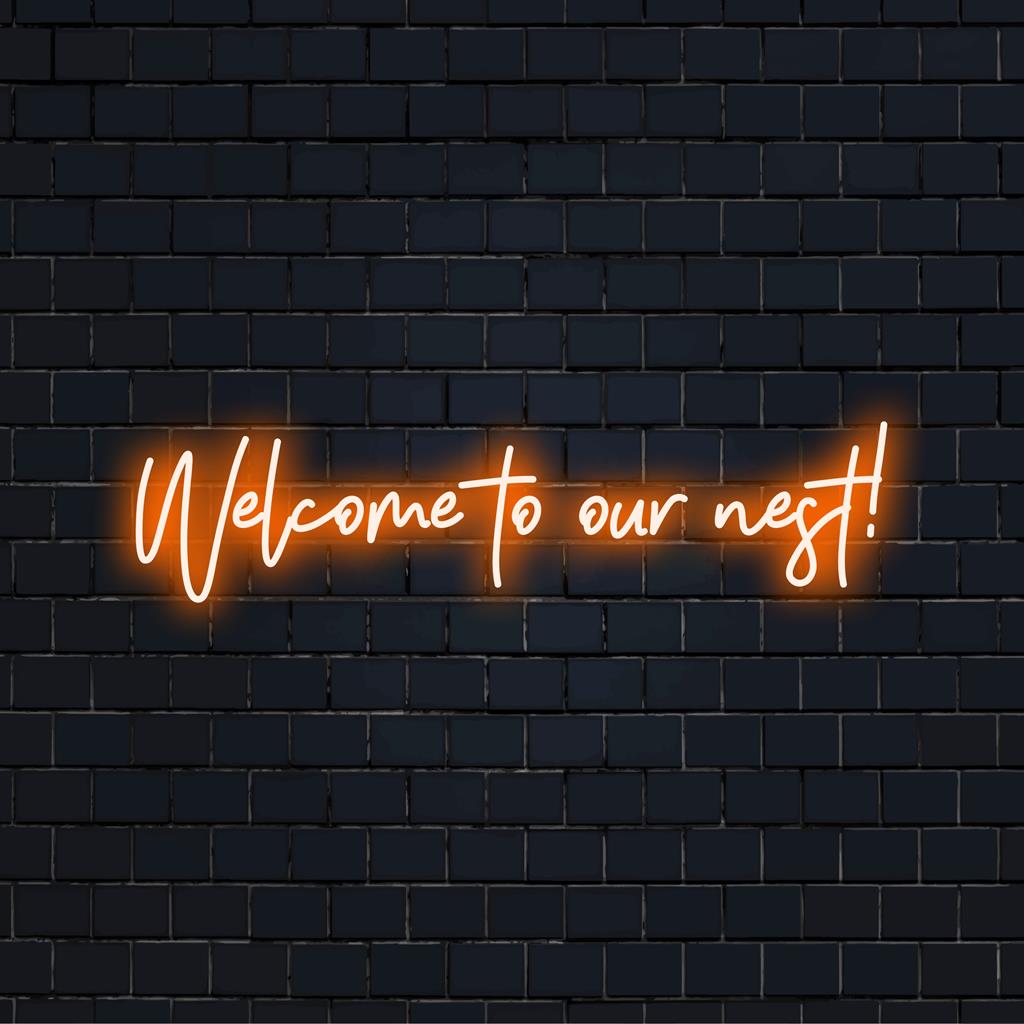 Mukautettu LED-valokyltti, jossa lukee Tervetuloa pesällemme! tyylikkäällä käsikirjoituksella, täydellinen kodikkaan kodin sisustukseen tai vieraanvaraiseen sisäänkäynnin taiteeseen.