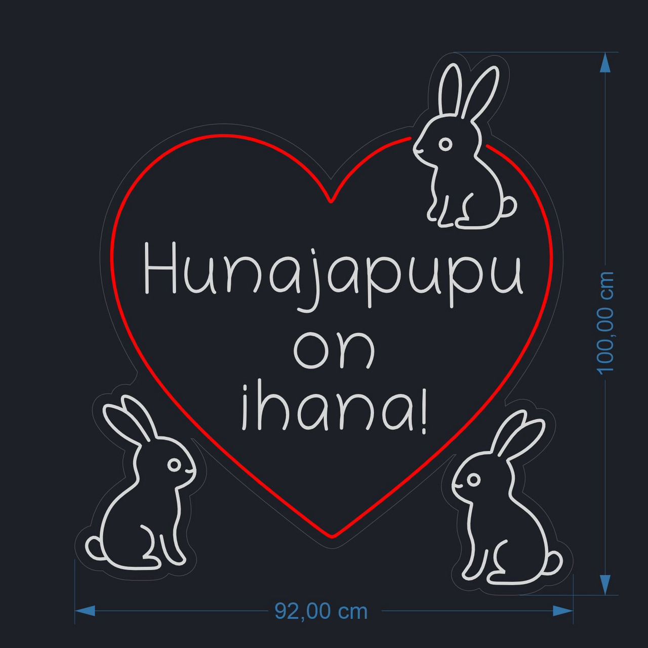 Hunajapupu on ihana! – räätälöity neonkylt­ti (100 × 92 cm)