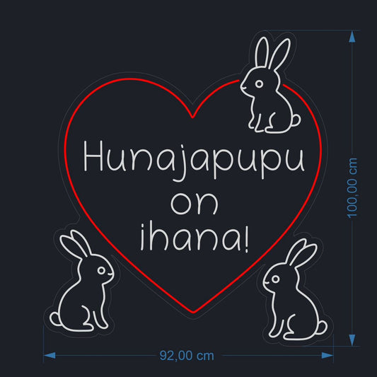 Hunajapupu on ihana! – räätälöity neonkyltti (100 × 92 cm)